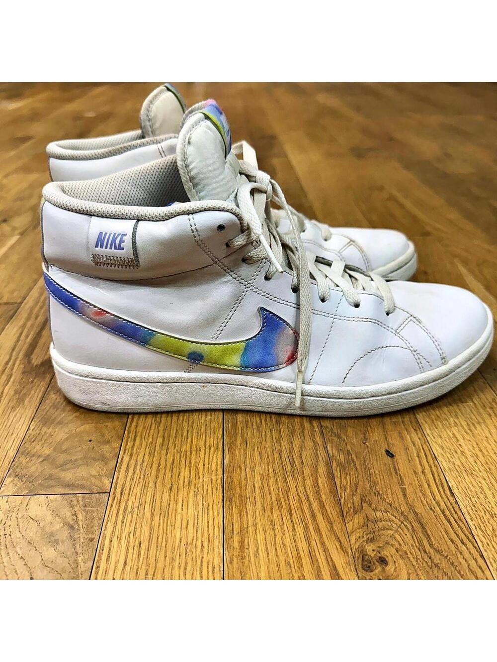 Nike White High Tops w/ Rainbow Swoosh Size 10 Streetwear Sneakers